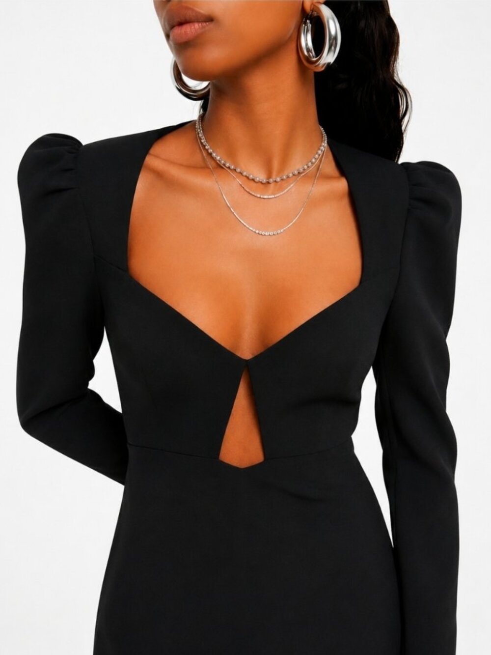 NWT REBECCA VALLANCE Katie Cut Out Crepe Midi Dress Black Women's UK 10